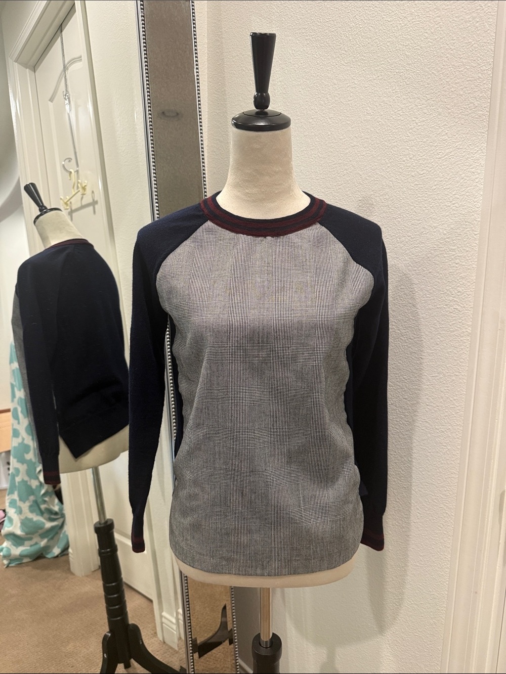 J. Crew Women's Crewneck Sweater - Navy, Gray & Maroon Trim